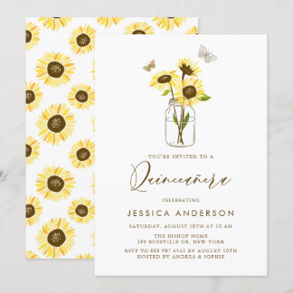 Gelbe Sonnenblumen in einem Mason Jar Quinceñera Einladung