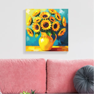 Gelbe Sonnenblumen in einer Gelbvase Leinwanddruck
