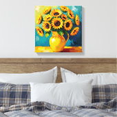 Gelbe Sonnenblumen in einer Gelbvase Leinwanddruck (Insitu (Schlafzimmer))
