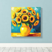 Gelbe Sonnenblumen in einer Gelbvase Leinwanddruck (Insitu (Holzboden))