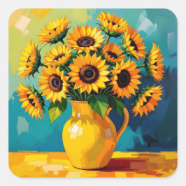 Gelbe Sonnenblumen in einer Gelbvase Quadratischer Aufkleber