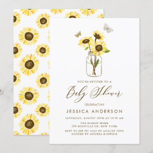 Gelbe Sonnenblumen in einer Mason Jar Baby Shower Einladung