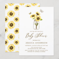 Gelbe Sonnenblumen in Mason Jar Babydusche