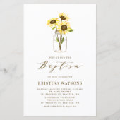 Gelbe Sonnenblumen in Mason Jar Taufe Einladung (Vorderseite)