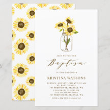 Gelbe Sonnenblumen in Mason Jar Taufe Einladung
