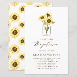 Gelbe Sonnenblumen in Mason Jar Taufe Einladung