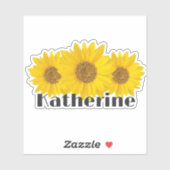 Gelbe Sonnenblumen Individuelle Name Aufkleber (Blatt)