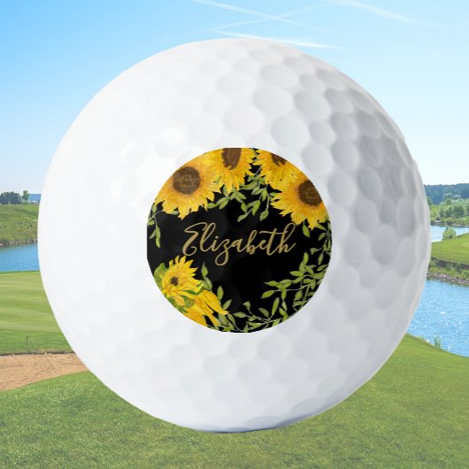 Gelbe Sonnenblumen individuelle Name Golfball