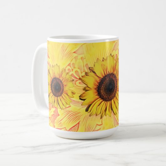 Gelbe Sonnenblumen-Kunst-Tasse Kaffeetasse (Vorderseite Links)