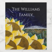 Gelbe Sonnenblumen Kunst Weinetikett (Einzelnes Label)