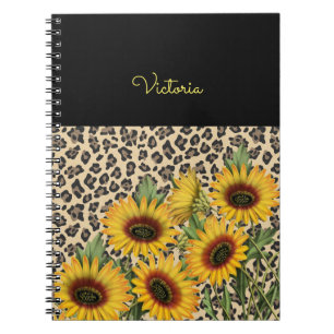 Gelbe Sonnenblumen Leopard Tierdruck Notizblock