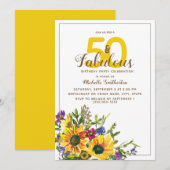 Gelbe Sonnenblumen Lila Blüten 50 Fantastisch Einladung (Vorne/Hinten)