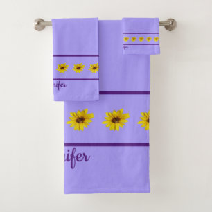 Gelbe Sonnenblumen Lila Grenzen Lila Badhandtuch Set