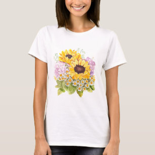 Gelbe Sonnenblumen Magenta-Hydrangea-Bouquet T-Shirt