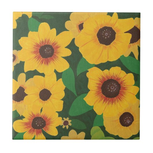 Gelbe Sonnenblumen-Malerei Fliese (Vorderseite)
