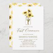 Gelbe Sonnenblumen Mason Jar Erste Heilige Kommune Einladung (Vorne/Hinten)