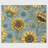 Gelbe Sonnenblumen mit blassblauem Hintergrund Geschenkpapier (Flach)