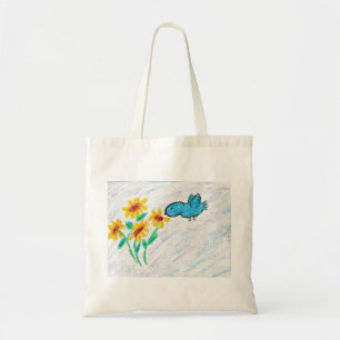 Gelbe Sonnenblumen mit Blauem Vogel Tragetasche