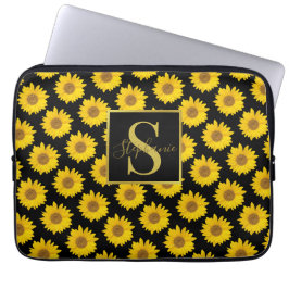 Gelbe Sonnenblumen Mit Monogramm Elektronik-Tasche Laptopschutzhülle