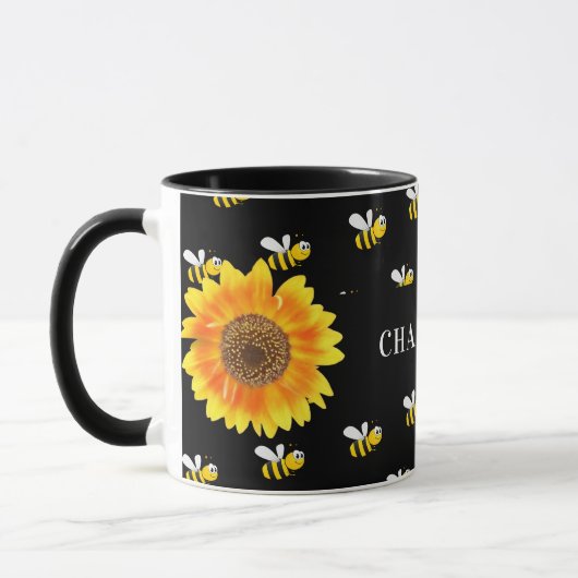 Gelbe Sonnenblumen mit schwarzen Hummeln Tasse (Links)