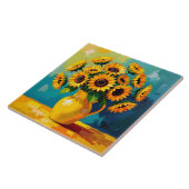 Gelbe Sonnenblumen mit türkisfarbenem Hintergrund Fliese (Seite)