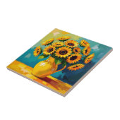 Gelbe Sonnenblumen mit türkisfarbenem Hintergrund Fliese (Seite)