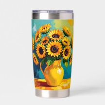 Gelbe Sonnenblumen mit türkisfarbenem Hintergrund