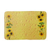 Gelbe Sonnenblumen mit Wasserregen fallen auf Glas Badematte (Vorderseite)