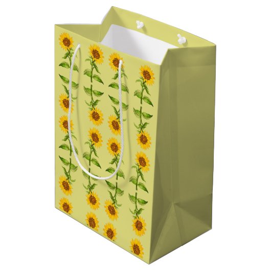 Gelbe Sonnenblumen mittlere Geschenktasche Mittlere Geschenktüte (Rückseite Schrägansicht)