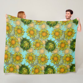 Gelbe Sonnenblumen Muster mit Foliage und Buds Fleecedecke