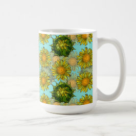 Gelbe Sonnenblumen Muster mit Foliage und Buds Kaffeetasse