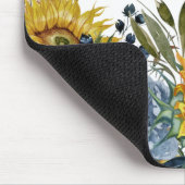 Gelbe Sonnenblumen Navy Blauer Name Mousepad (Ecke)