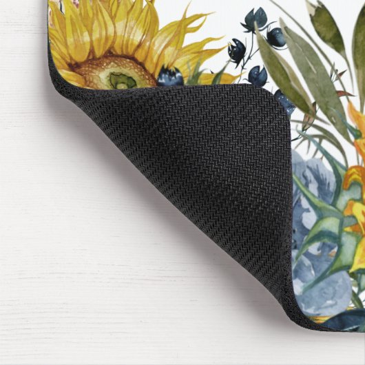 Gelbe Sonnenblumen Navy Blauer Name Mousepad (Ecke)