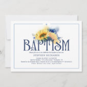 Gelbe Sonnenblumen Navy Blue Fall Taufe Einladung (Vorderseite)