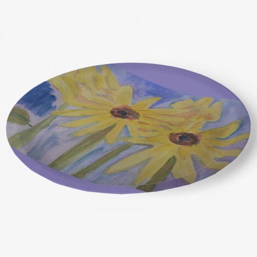 Gelbe Sonnenblumen Papier Teller (Schrägansicht)