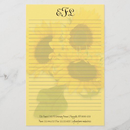 Gelbe Sonnenblumen Persönliches Monogramm Schreibp Briefpapier (Vorderseite)