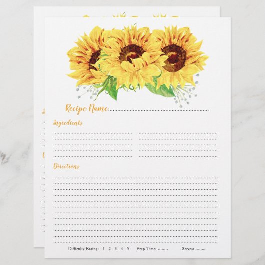 Gelbe Sonnenblumen Recipe Beilagen (Vorne/Hinten)