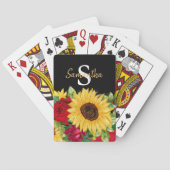 Gelbe Sonnenblumen Rote Rosen Schwarzes Monogramm Spielkarten (Rückseite)