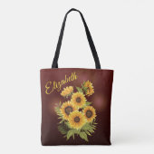 Gelbe Sonnenblumen Rustikal Braun Vintage Leinwand Tasche (Rückseite)