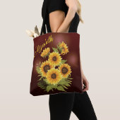 Gelbe Sonnenblumen Rustikal Braun Vintage Leinwand Tasche (Von Nahem)