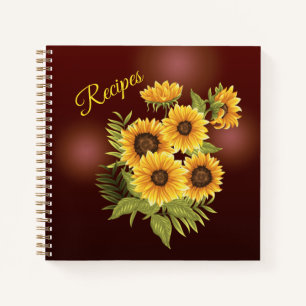 Gelbe Sonnenblumen Rustikale, braune Sommerrezepte Notizblock