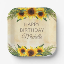 Gelbe Sonnenblumen Rustikales Land Happy Birthday Pappteller