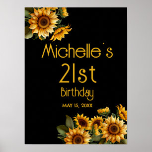 Gelbe Sonnenblumen Schwarz 21. Geburtstag Poster