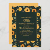 Gelbe Sonnenblumen Schwarz 60. Geburtstag Einladung (Vorne/Hinten)