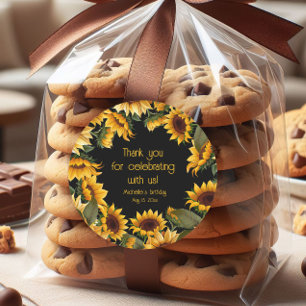 Gelbe Sonnenblumen Schwarzer Geburtstag Dankeschön Runder Aufkleber