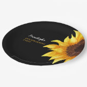 Gelbe Sonnenblumen Schwarzes Party Pappteller (Schrägansicht)