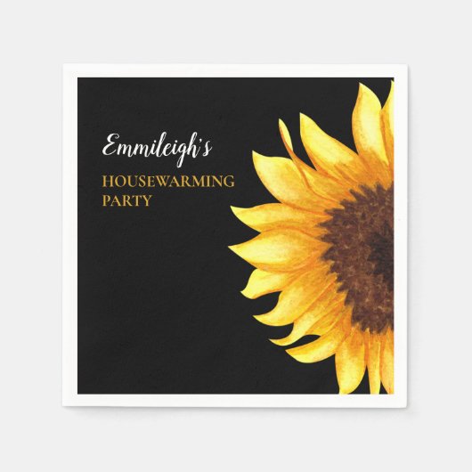 Gelbe Sonnenblumen Schwarzes Party Serviette (Vorderseite)