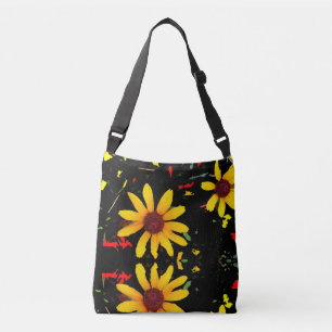 Gelbe Sonnenblumen-Tasche / schwarze Konfetti Tragetaschen Mit Langen Trägern