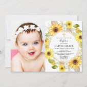 Gelbe Sonnenblumen Taufe Foto Einladung (Vorderseite)