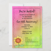 Gelbe Sonnenblumen Texturierte Rosa Grüne Jahresta Einladung (Rückseite)